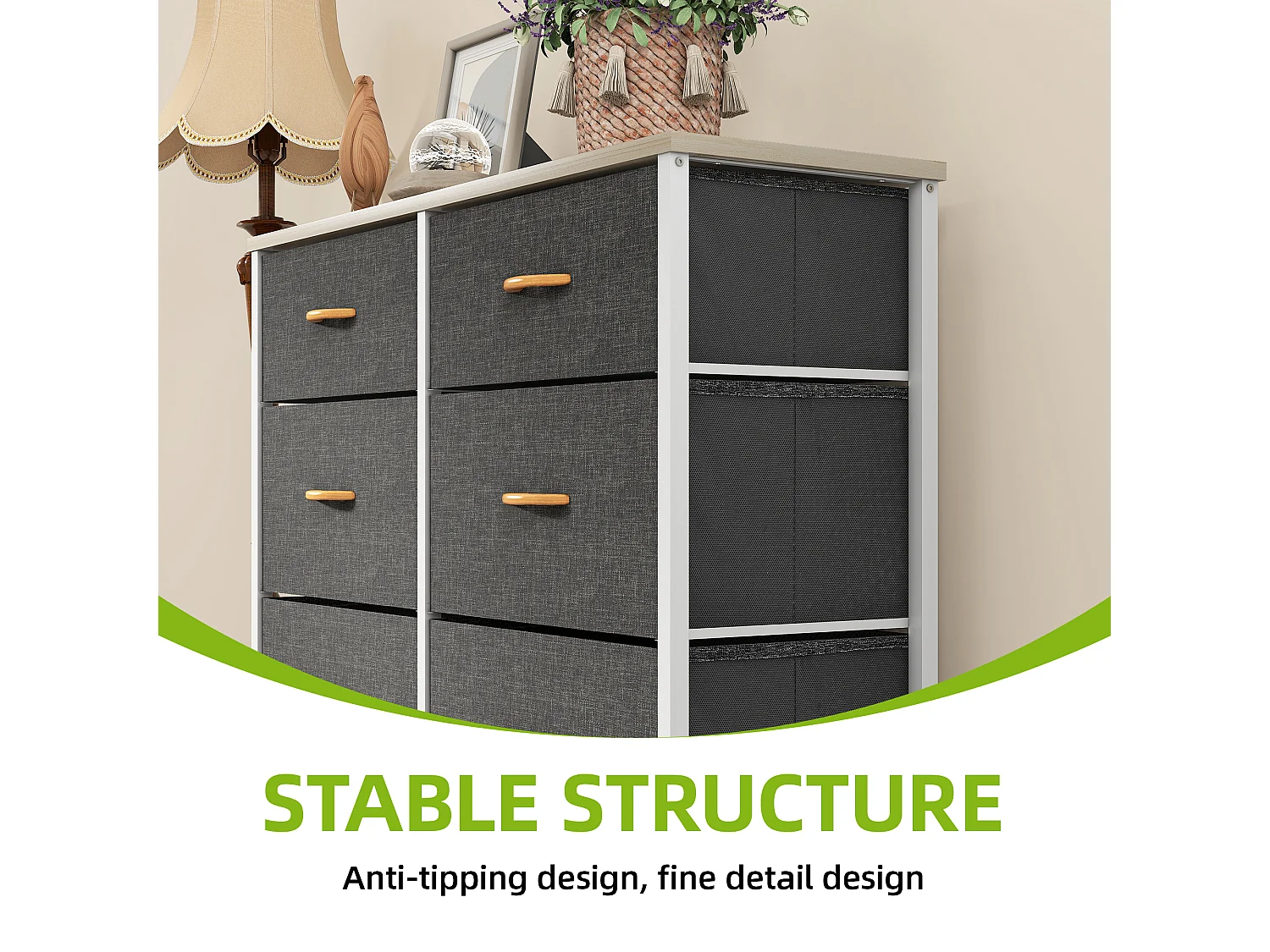 YITAHOME Commode - 8 Tiroirs en Tissu - Meuble de Rangement avec Dessus en Bois - Grand Espace de Rangement - Gris