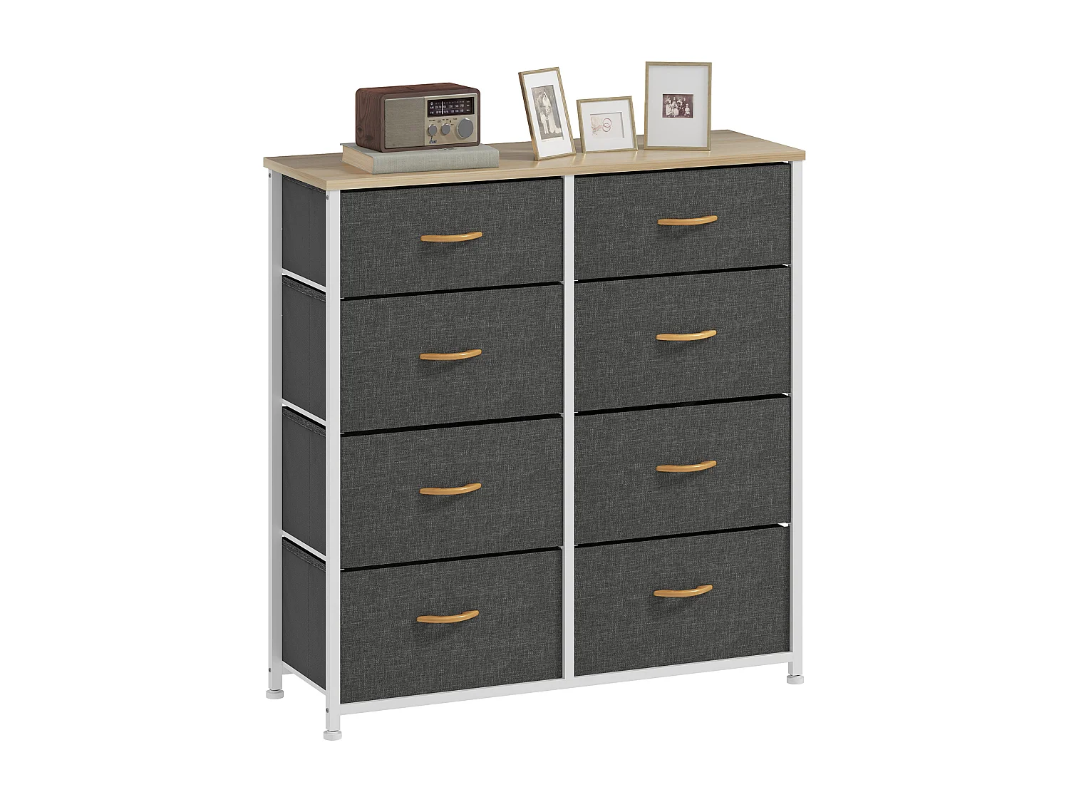 YITAHOME Commode - 8 Tiroirs en Tissu - Meuble de Rangement avec Dessus en Bois - Grand Espace de Rangement - Gris
