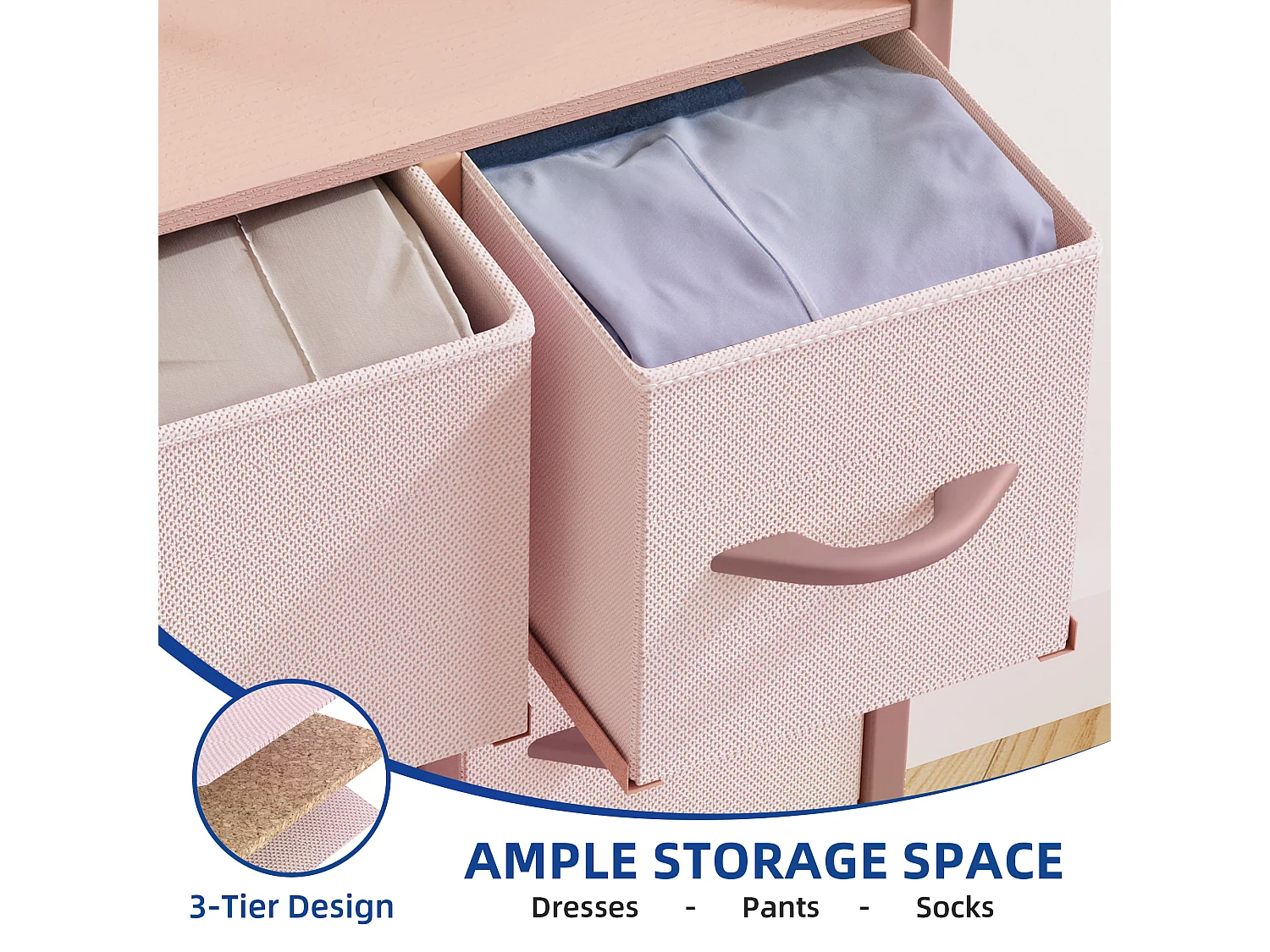 YITAHOME Commode - 7 Tiroirs en Tissu Commode Chambre Meuble de Rangement - Cadre en Métal - Moderne - Salon - Rose