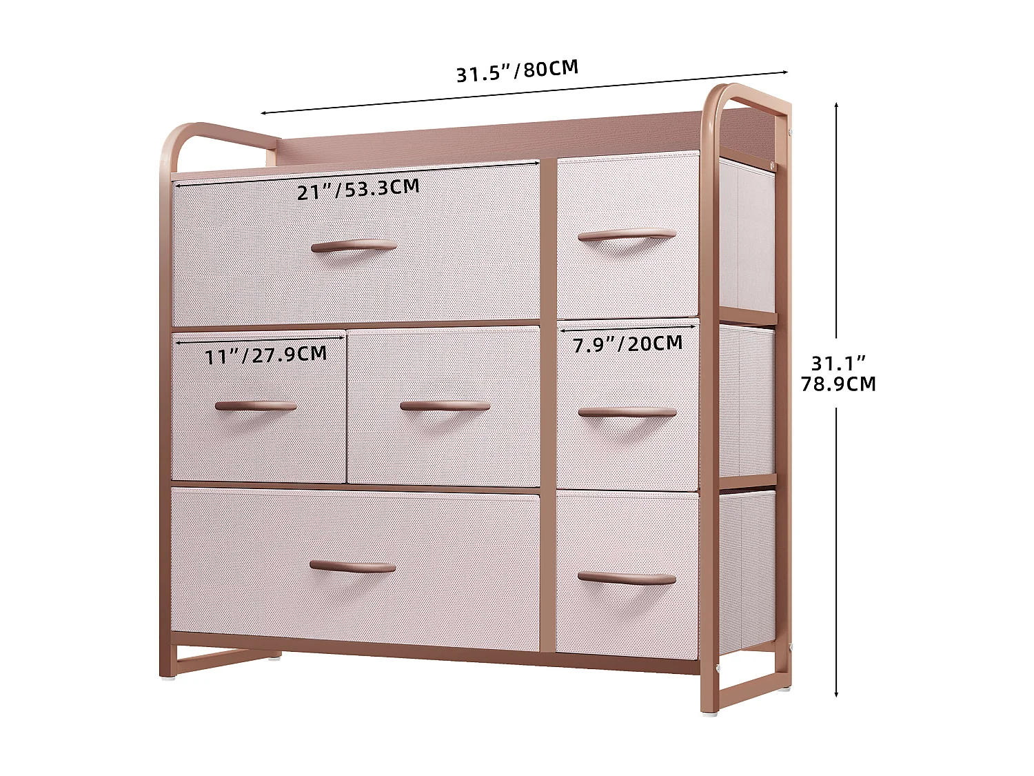 YITAHOME Commode - 7 Tiroirs en Tissu Commode Chambre Meuble de Rangement - Cadre en Métal - Moderne - Salon - Rose