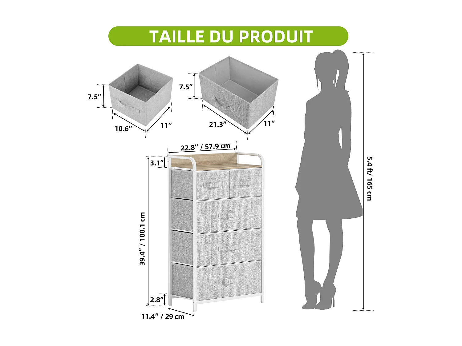 YITAHOME Commode - 5 Tiroirs en Tissu Meuble de Rangement - Tour en Tissu - Cadre Acier Robuste - Chambre - Salon - Gris Clair
