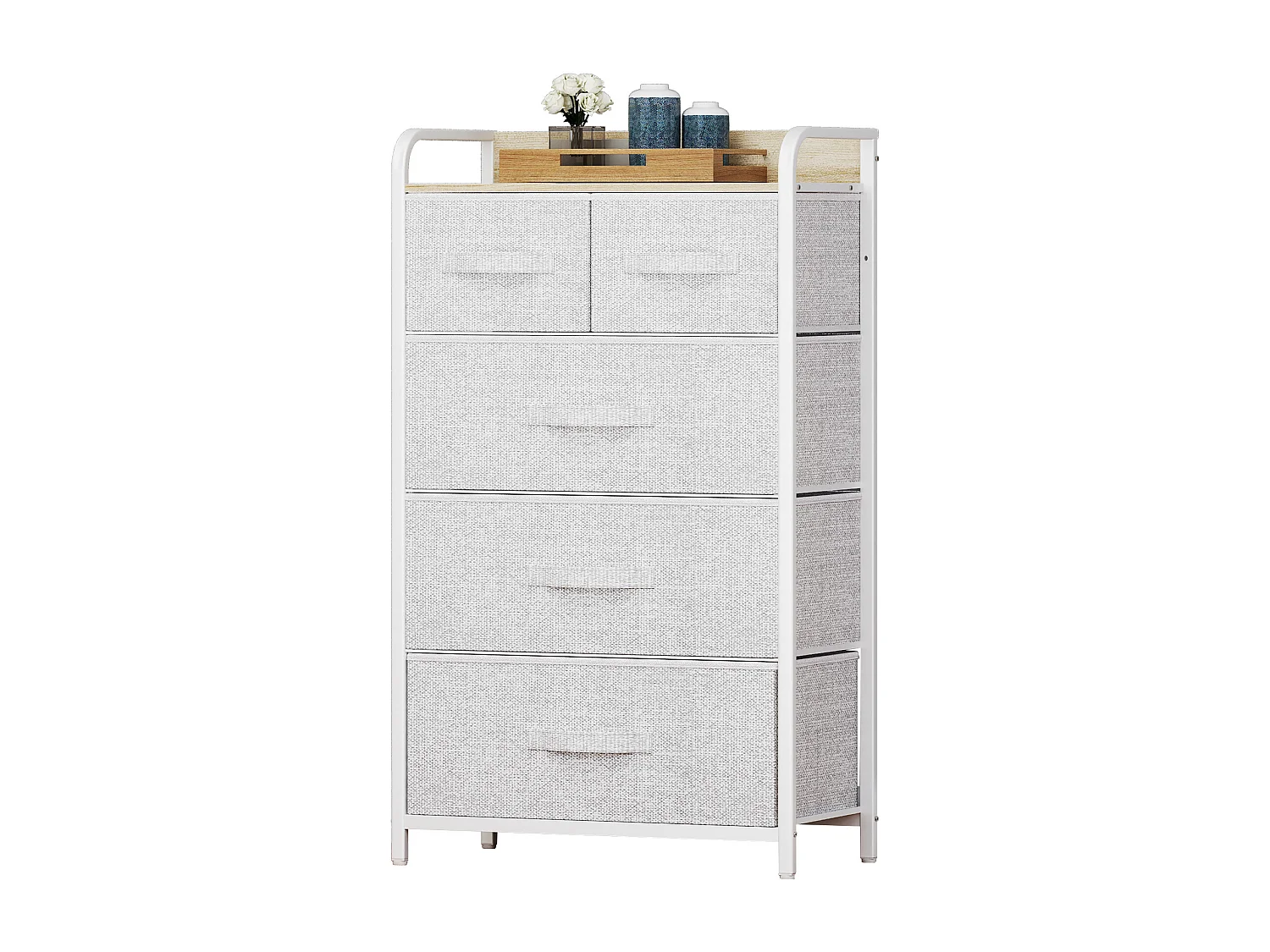 YITAHOME Commode - 5 Tiroirs en Tissu Meuble de Rangement - Tour en Tissu - Cadre Acier Robuste - Chambre - Salon - Gris Clair