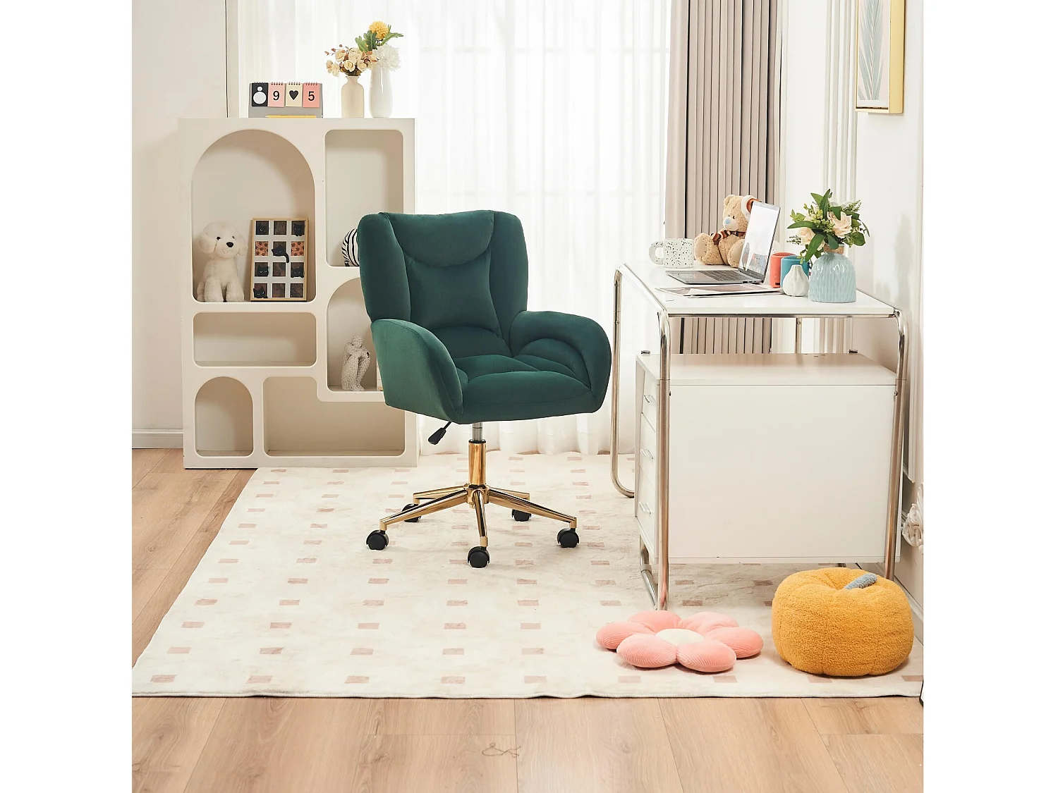 Cadeira de escritório - Velvet - Green - Altura ajustável - com rodízios giratórios e backrest ergonômico - 62x64x88/97cm