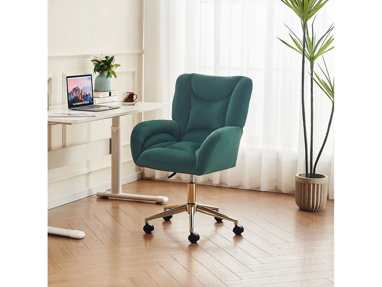 Cadeira de escritório - Velvet - Green - Altura ajustável - com rodízios giratórios e backrest ergonômico - 62x64x88/97cm