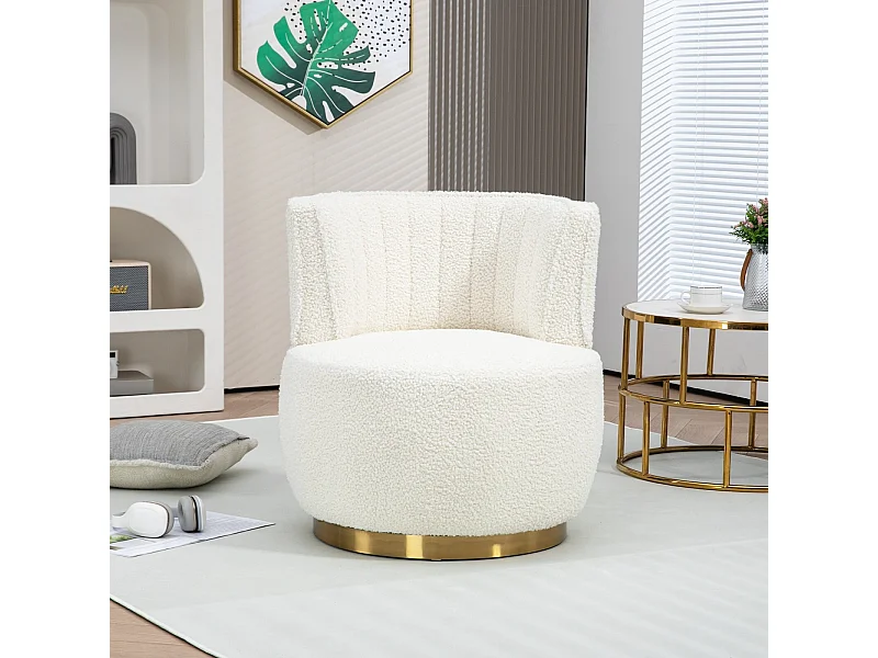 Ronde zwenkstoel in witte lus stof - ergonomische rugleuning - max 150 kg - 62,5x62x69,5 cm