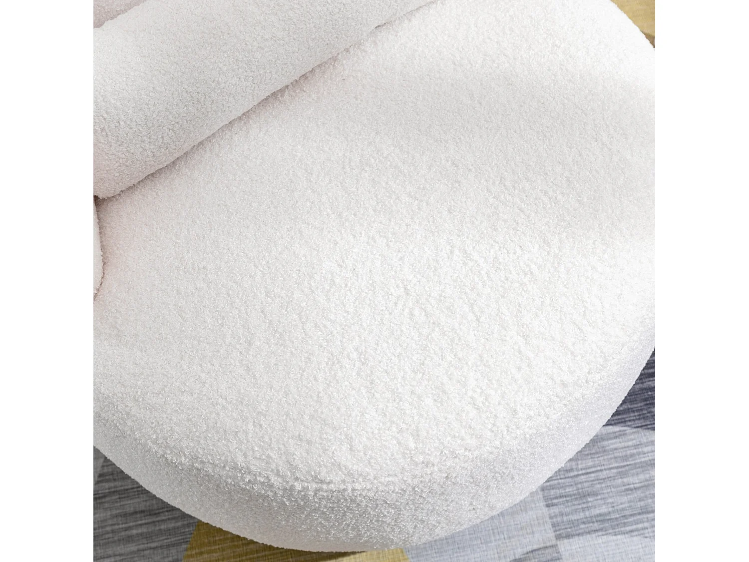 Fauteuil pivotant en tissu peluche blanc avec oreiller de lombaire et pied métal - Max 100kg - 65x65x73cm