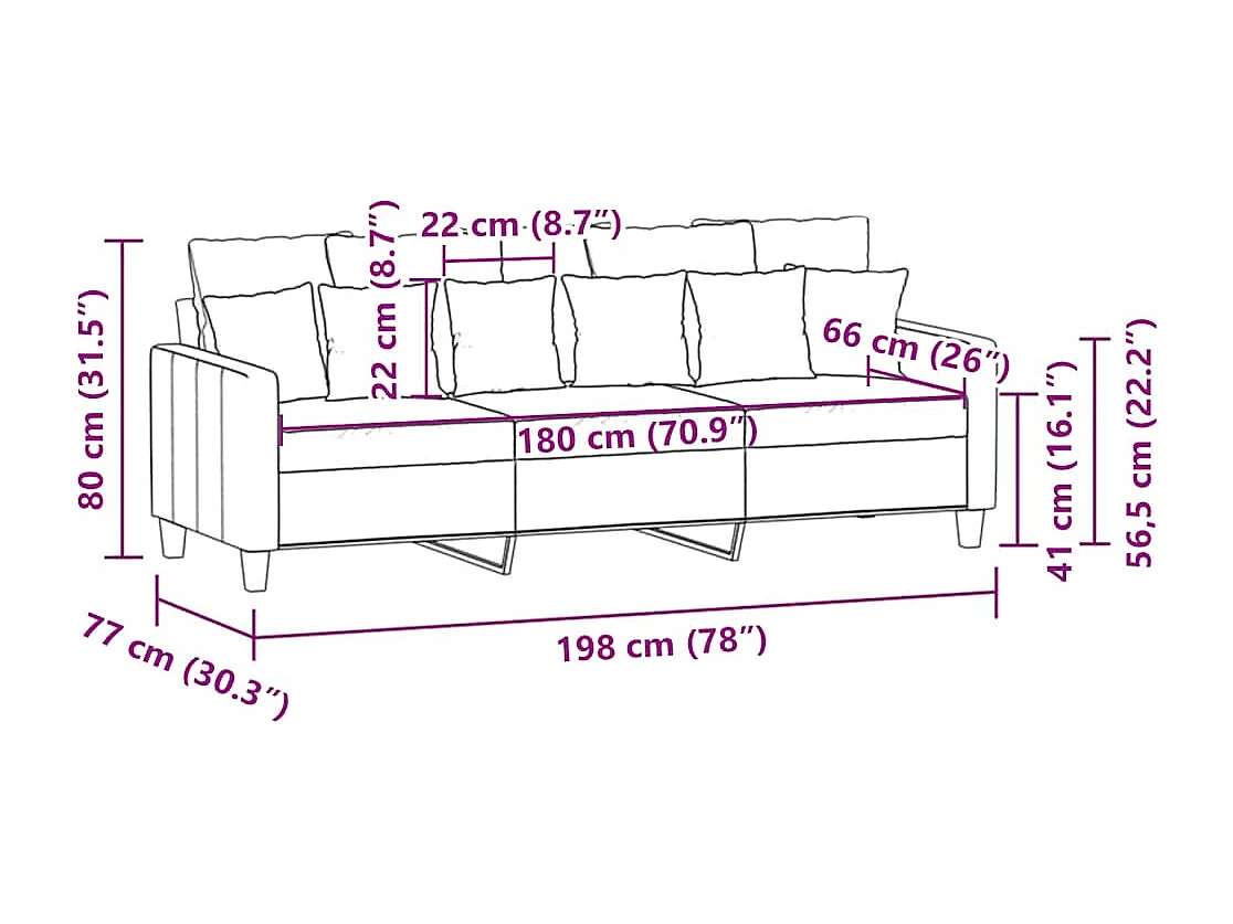 Canapé à 3 places Marron 180 cm Tissu
