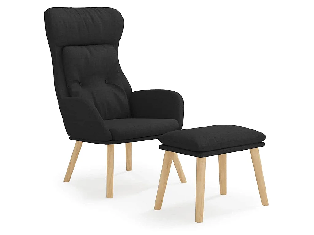 Chaise de relaxation avec repose-pied Noir Tissu