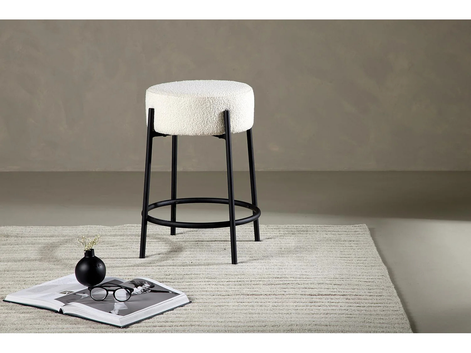 Tabouret de Bar Bouclette "Tucson" 60cm Blanc