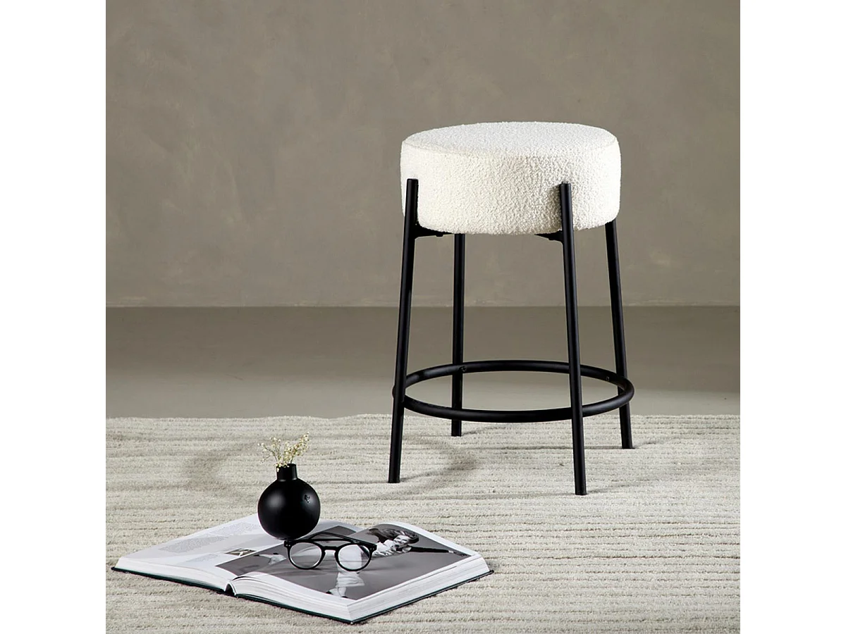 Tabouret de Bar Bouclette "Tucson" 60cm Blanc