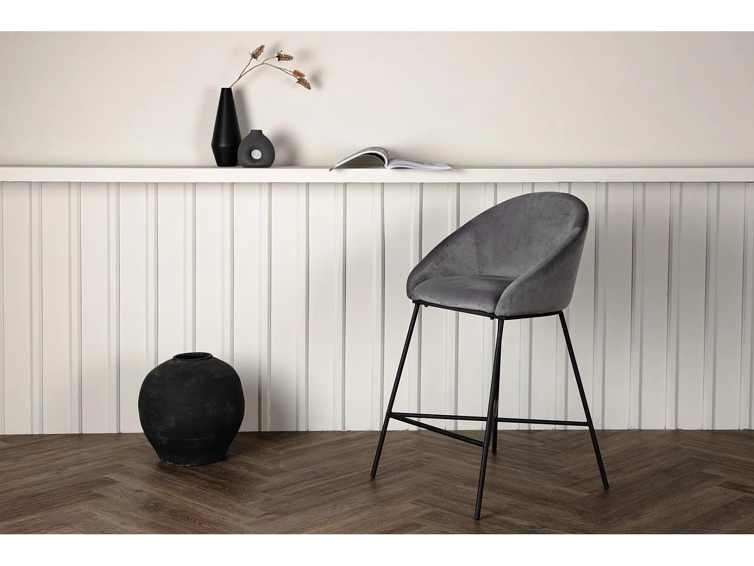 Chaise de Bar en Velours "Alton" 97cm Gris Foncé