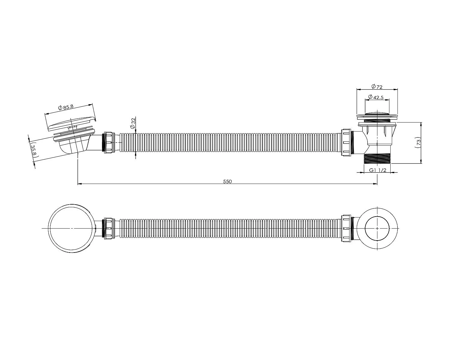 Überlaufschlauch für Badewannen - 55 cm - FARASIO