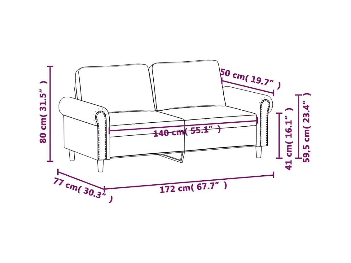 2-Sitzer-Sofa Rosa 140 cm Samt