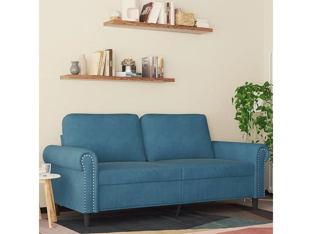 Sofá de 2 plazas terciopelo azul 140 cm