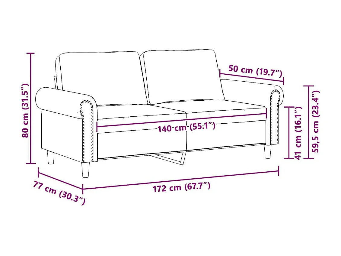 Tweezitsbank 140 cm fluweel crèmekleurig
