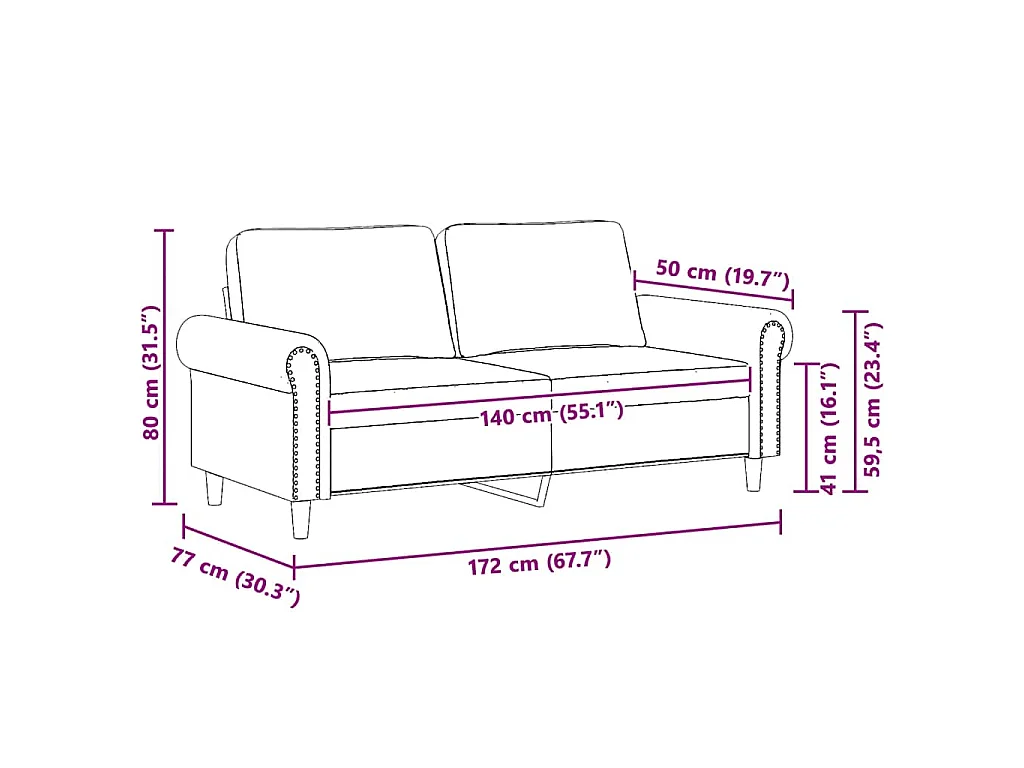 Divano a 2 Posti crema 140 cm in Velluto