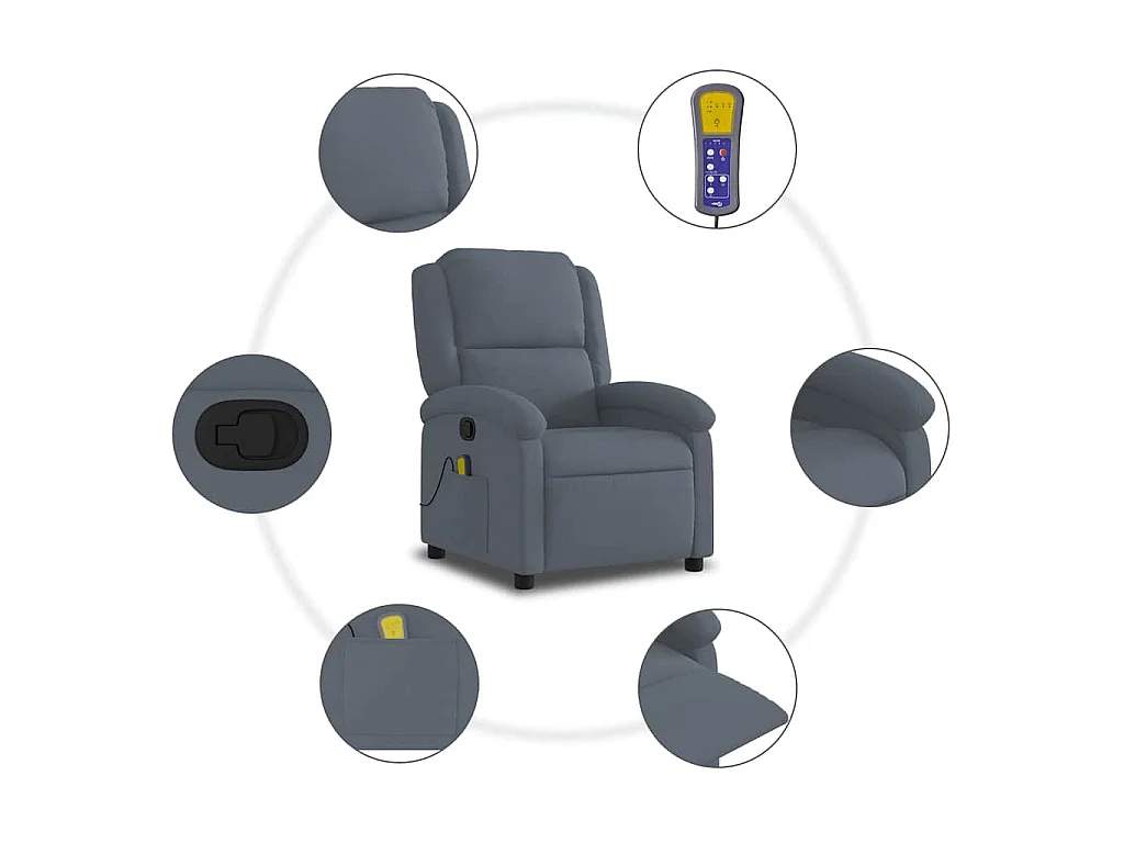 Poltrona de massagens reclinável veludo cinzento-escuro