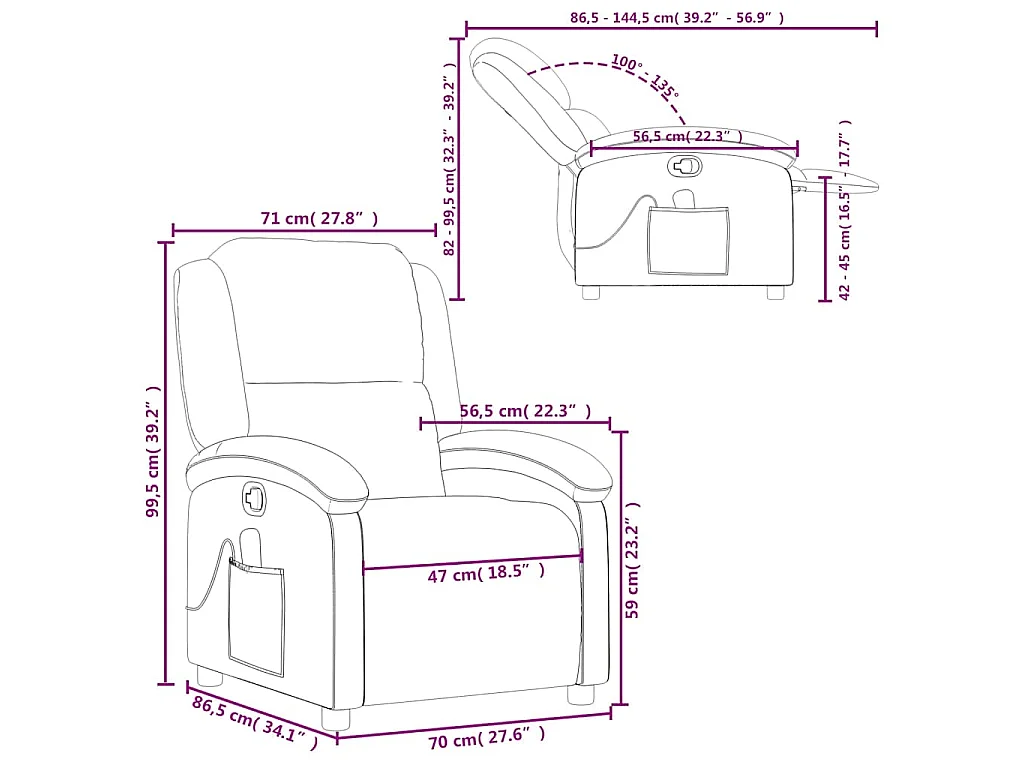 Fauteuil de massage inclinable gris clair velours