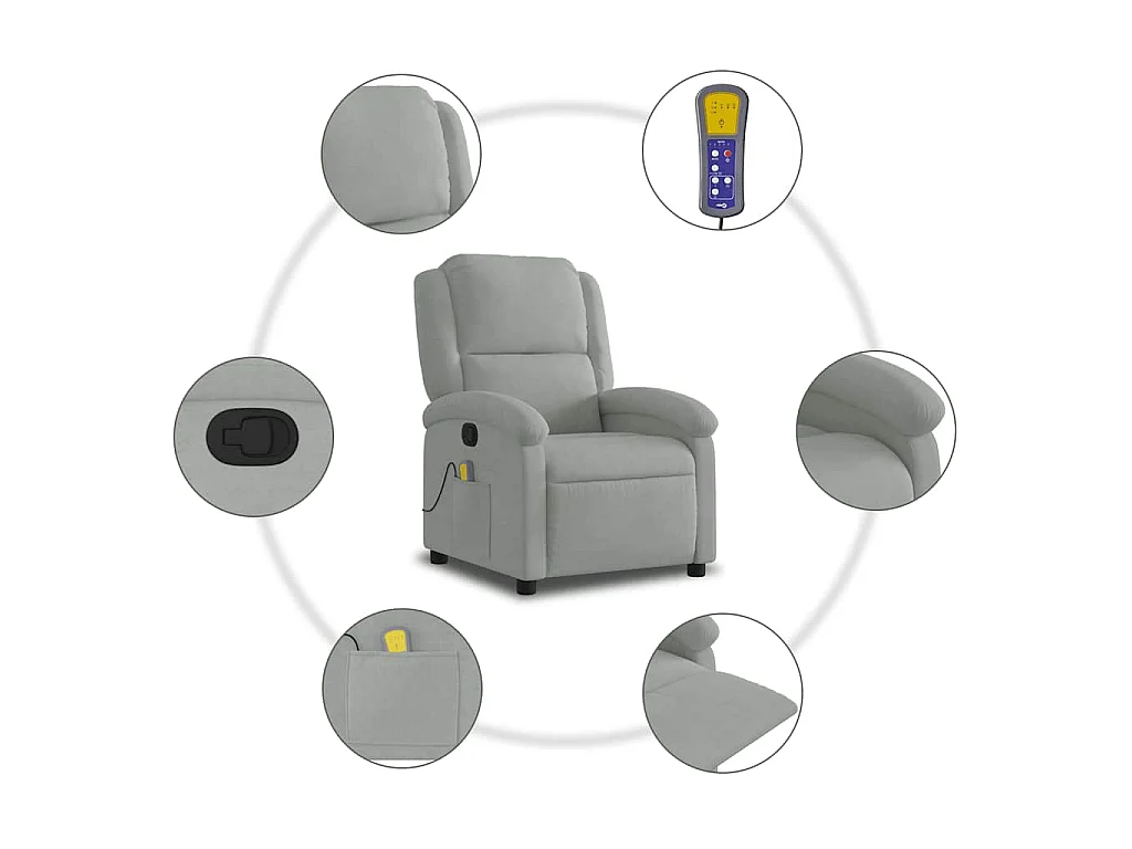 Fauteuil de massage inclinable gris clair velours