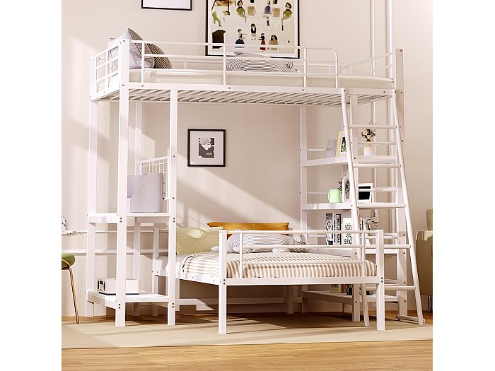 Cameretta 2278 Con Letto A Soppalco Con Scrivania Sottostante Colore Bianco E Bianco Consumato 100308