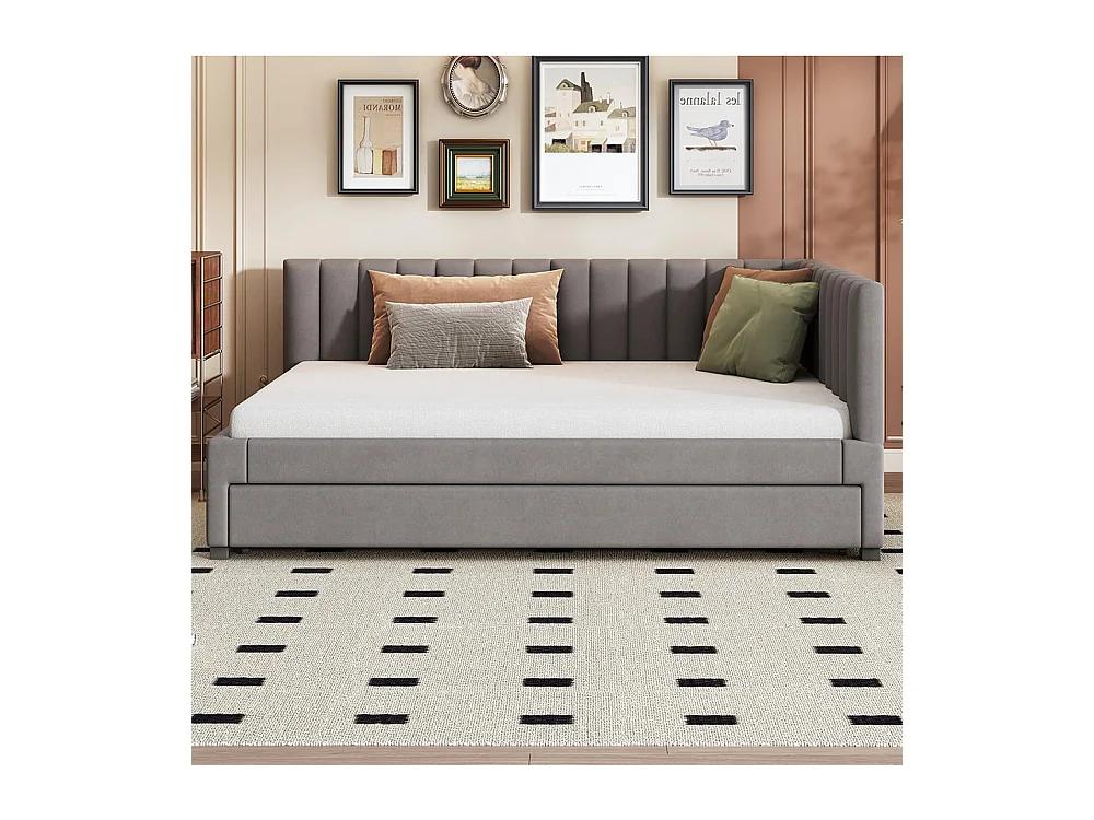 Lit rembourré 140*200, canapé convertible, lit multifonctionnel avec sommier à lattes, tissu velours gris