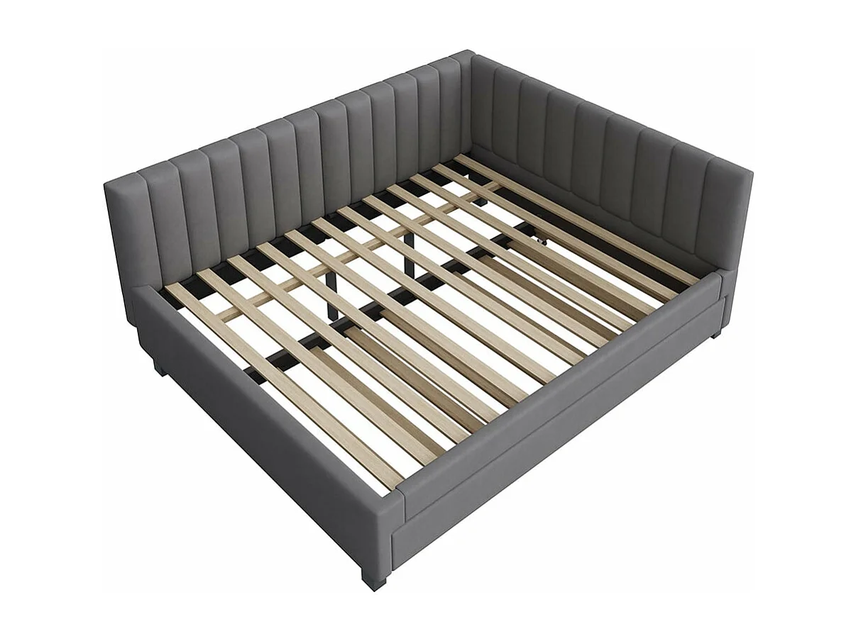 Gestoffeerd bed 140*200, slaapbank, multifunctioneel bed met lattenbodem, grijze fluwelen stof