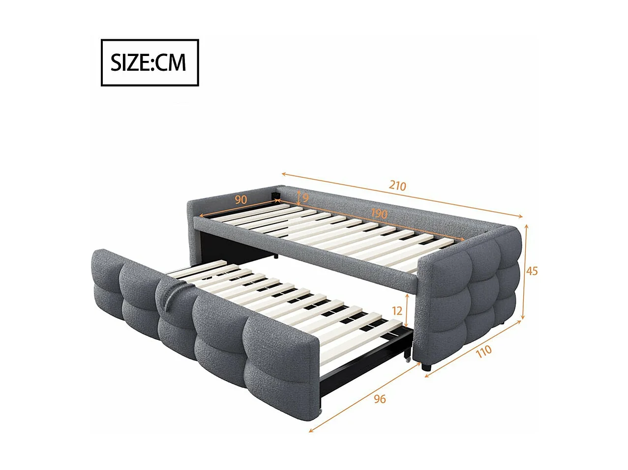 Polsterbett, ausziehbares Schlafsofa, 90/180*190 cm, Futonbett, Teddy-Samtstoff, Doppelbett mit Lattenrost, Multifunktionsbett, grau