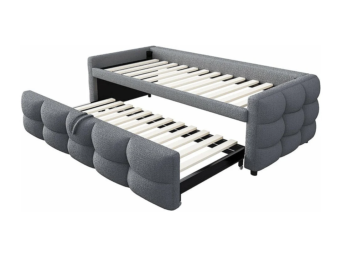 Polsterbett, ausziehbares Schlafsofa, 90/180*190 cm, Futonbett, Teddy-Samtstoff, Doppelbett mit Lattenrost, Multifunktionsbett, grau