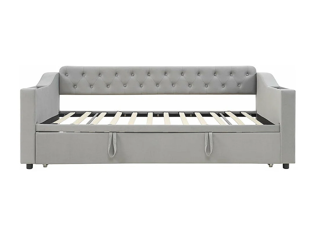 Lit gigogne rembourré, 90/180*190 cm, accoudoirs extra-larges et épais (avec port de charge USB), gris