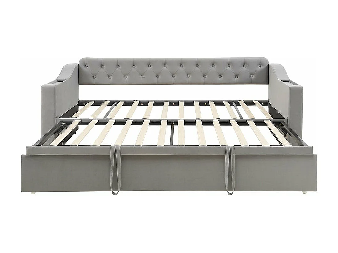 Cama nido tapizada, 90/180*190 cm, reposabrazos gruesos extra anchos (con puerto de carga USB), gris