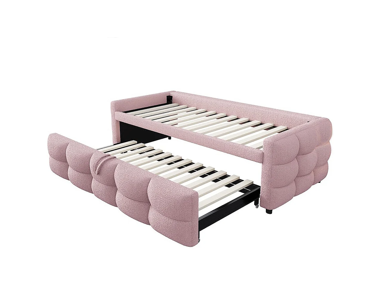 Gestoffeerd bed, uitschuifbare slaapbank, 90/180*190 cm, futonbed, fluwelen teddystof, tweepersoonsbed met lattenbodem, multifunctioneel bed,Roze