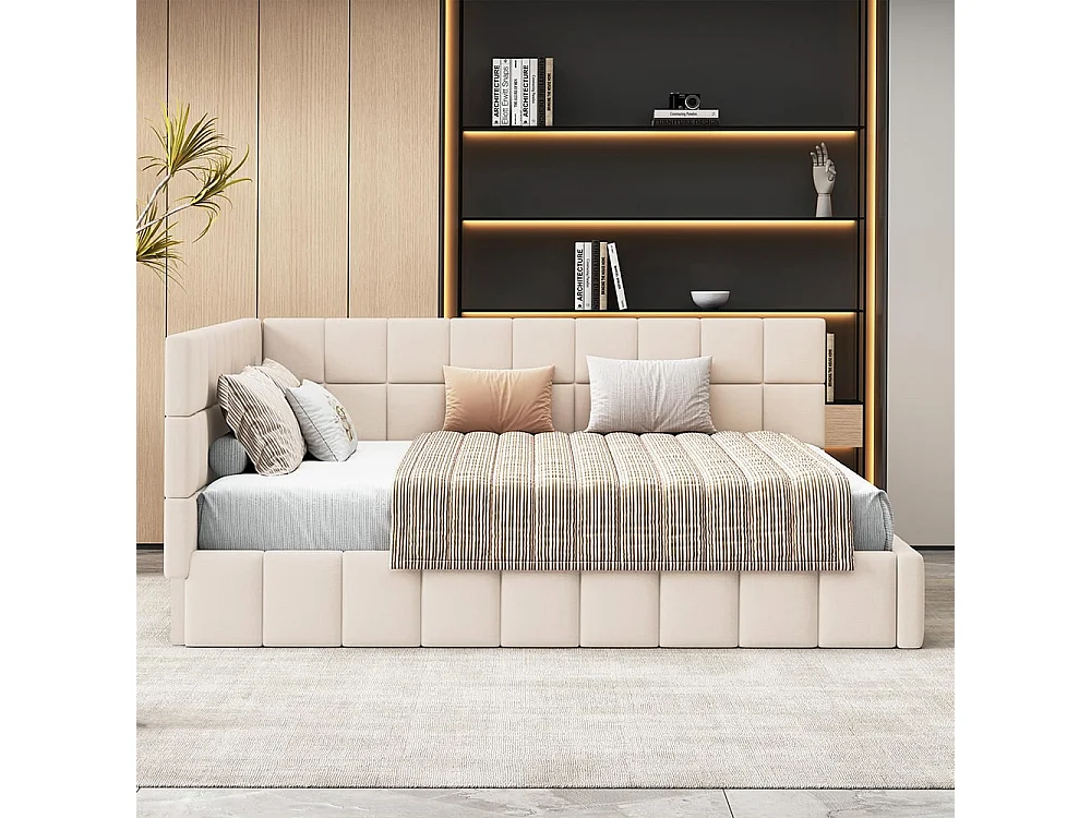Lit rembourré, canapé-lit 160*200 Lit multifonctionnel avec sommier à lattes, tissu velours doux pour la peau Beige