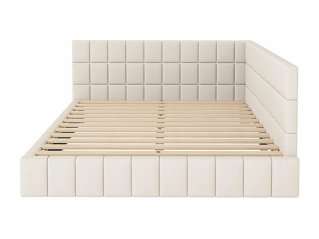 Lit rembourré, canapé-lit 160*200 Lit multifonctionnel avec sommier à lattes, tissu velours doux pour la peau Beige
