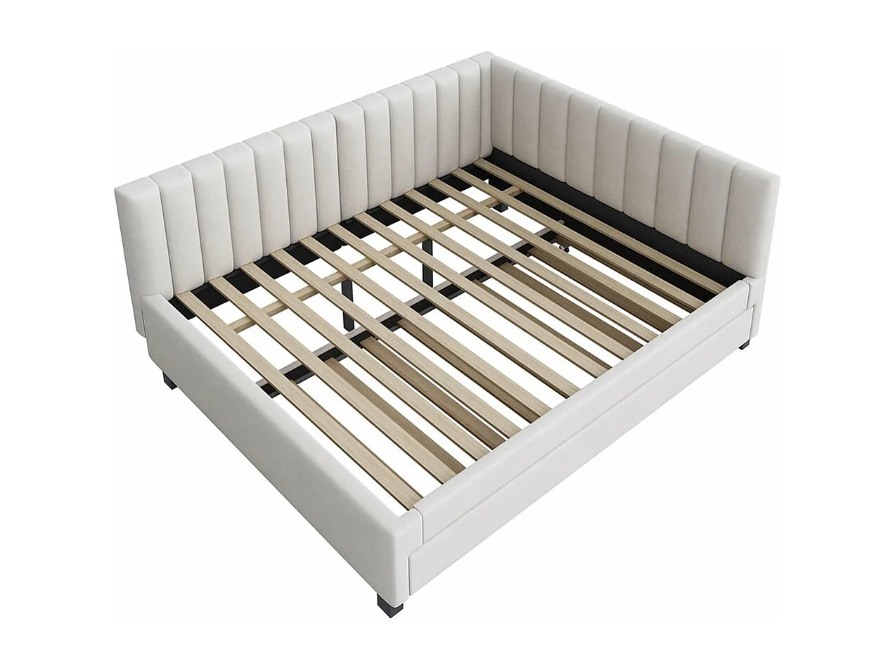 Lit rembourré 140*200, canapé convertible, lit multifonctionnel avec sommier à lattes, tissu velours Beige