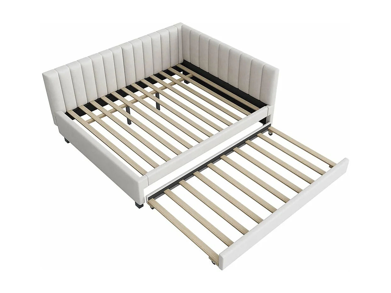 Lit rembourré 140*200, canapé convertible, lit multifonctionnel avec sommier à lattes, tissu velours Beige