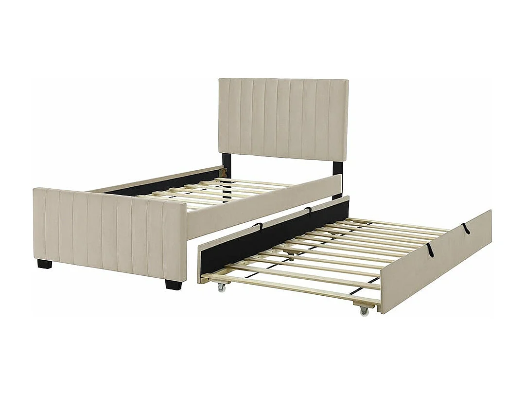 Lit rembourré 90 x 190 cm avec lit escamotable, lit simple plat en velours doux pour la peau Lits d'enfant Lits d'adolescent Lits d'invité, Beige