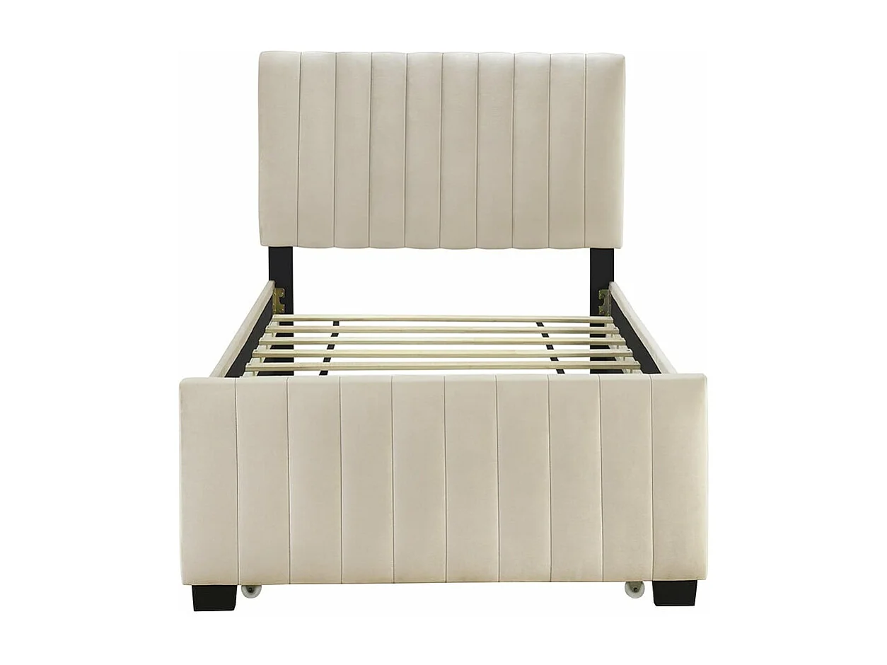 Lit rembourré 90 x 190 cm avec lit escamotable, lit simple plat en velours doux pour la peau Lits d'enfant Lits d'adolescent Lits d'invité, Beige