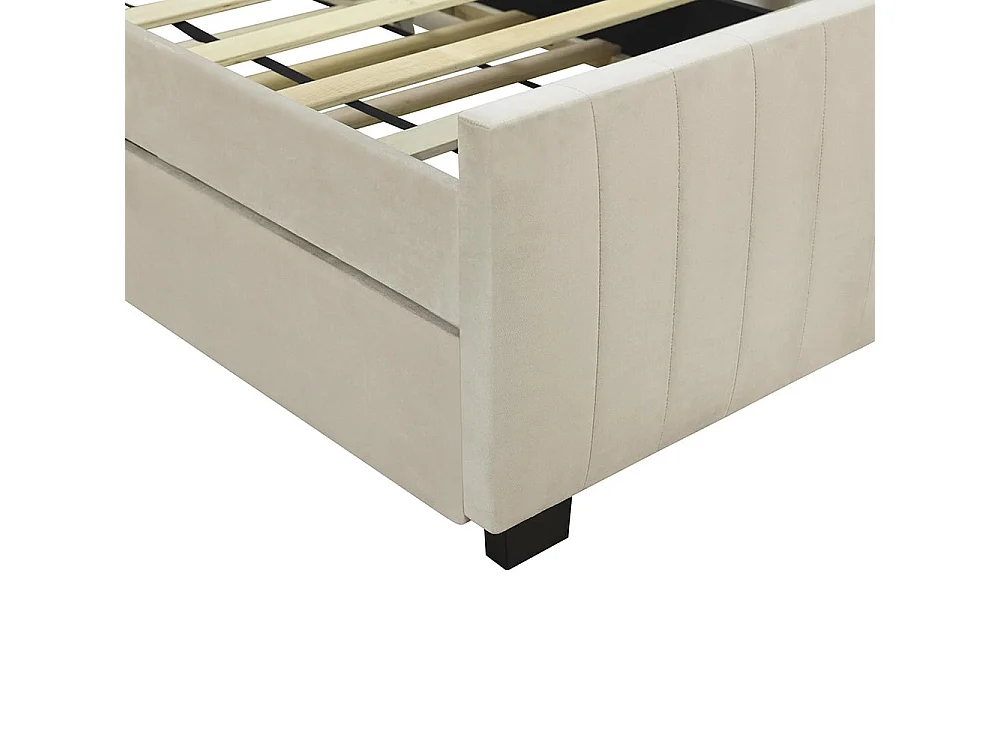 Lit rembourré 90 x 190 cm avec lit escamotable, lit simple plat en velours doux pour la peau Lits d'enfant Lits d'adolescent Lits d'invité, Beige