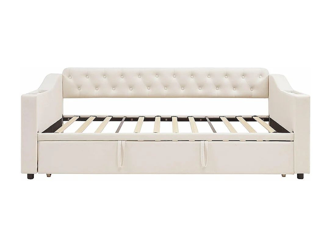 Ausziehbares Polsterbett, 90/180*190 cm, extra breite und dicke Armlehnen (mit USB-Ladeanschluss),Beige