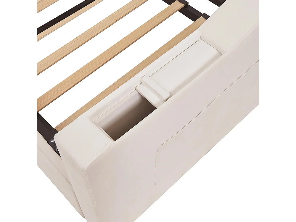 Ausziehbares Polsterbett, 90/180*190 cm, extra breite und dicke Armlehnen (mit USB-Ladeanschluss),Beige