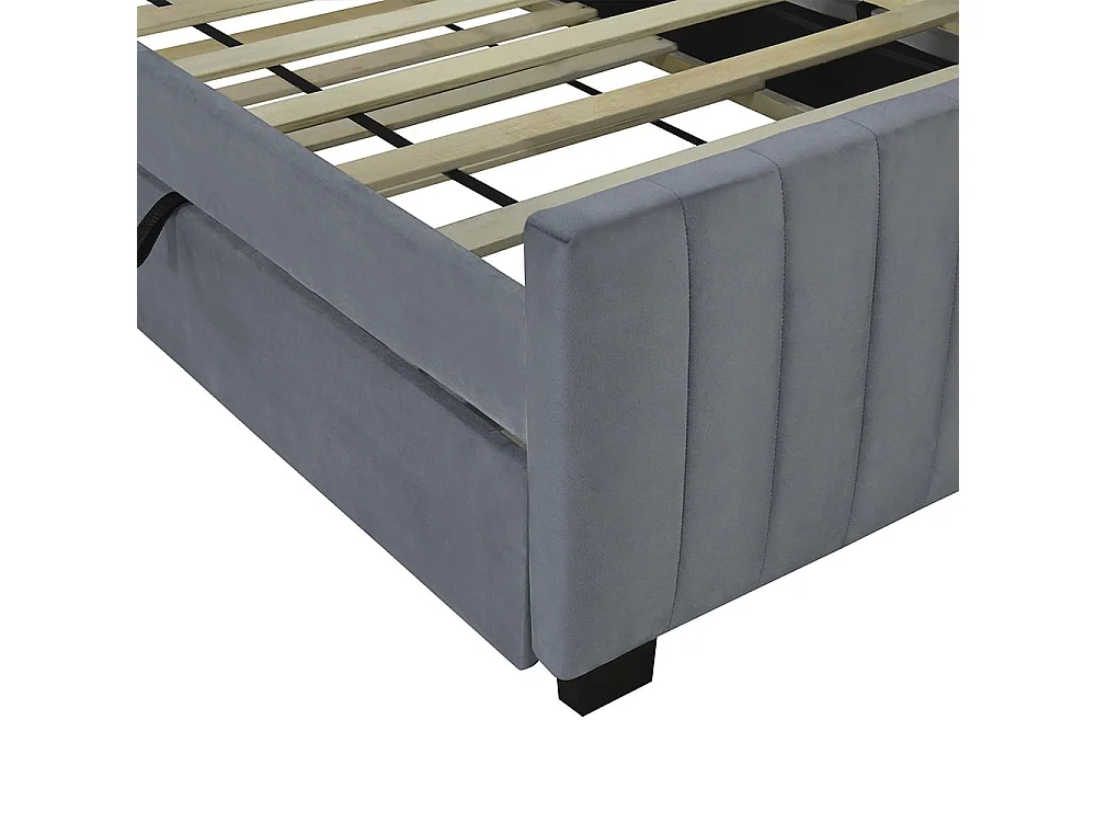 Polsterbett 90 x 190 cm mit Ausziehbett, flaches Einzelbett aus hautfreundlichem Samt Kinderbetten Jugendbetten Gästebetten (grau)