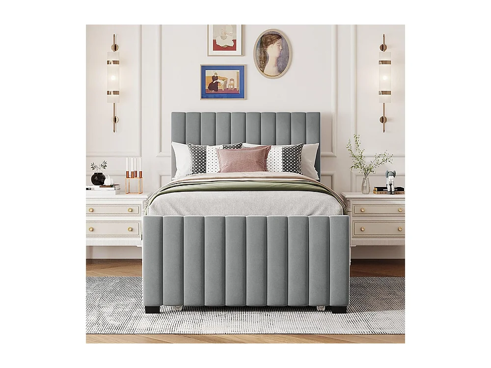 Lit rembourré 90 x 190 cm avec lit escamotable, lit simple plat en velours doux pour la peau Lits d'enfant Lits d'adolescent Lits d'invité (gris)