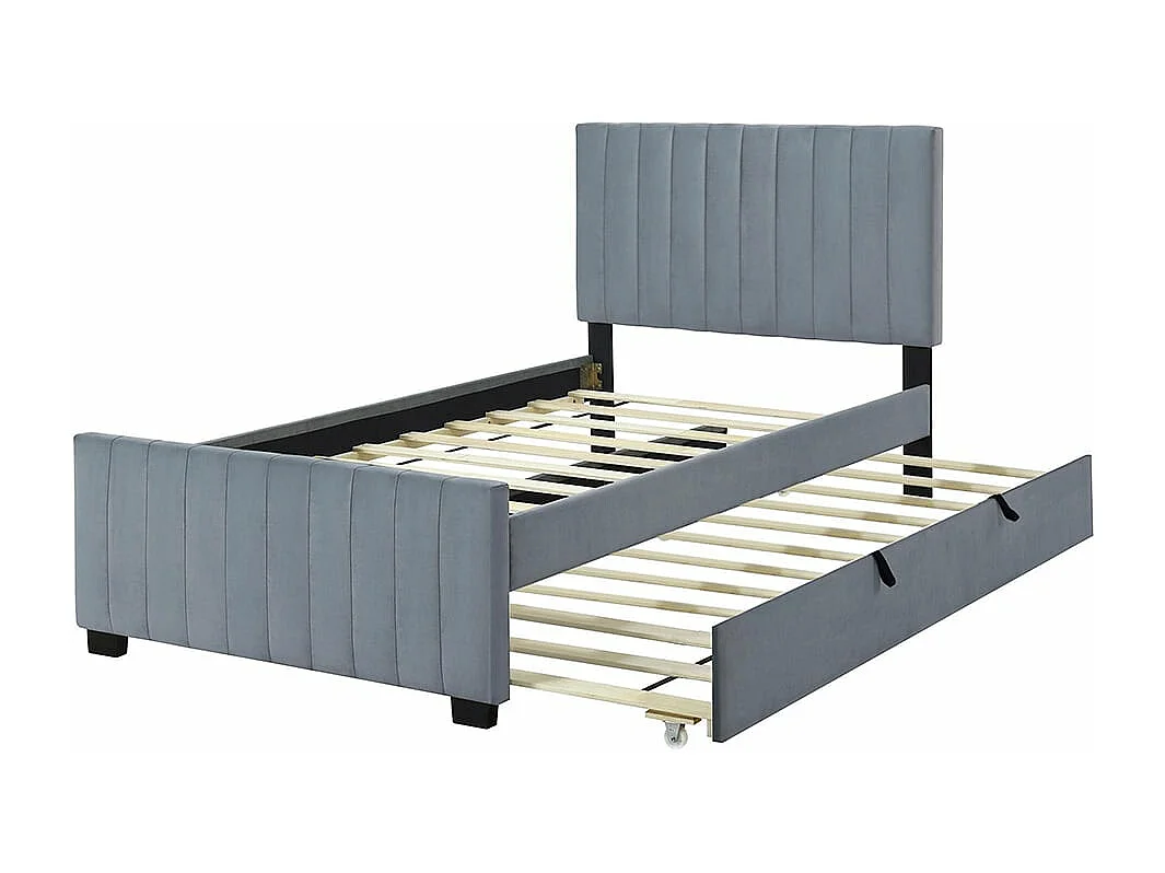 Lit rembourré 90 x 190 cm avec lit escamotable, lit simple plat en velours doux pour la peau Lits d'enfant Lits d'adolescent Lits d'invité (gris)