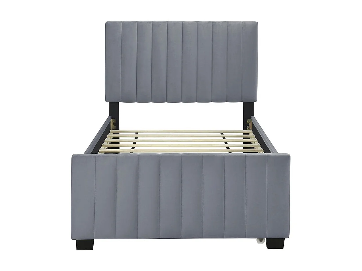 Lit rembourré 90 x 190 cm avec lit escamotable, lit simple plat en velours doux pour la peau Lits d'enfant Lits d'adolescent Lits d'invité (gris)