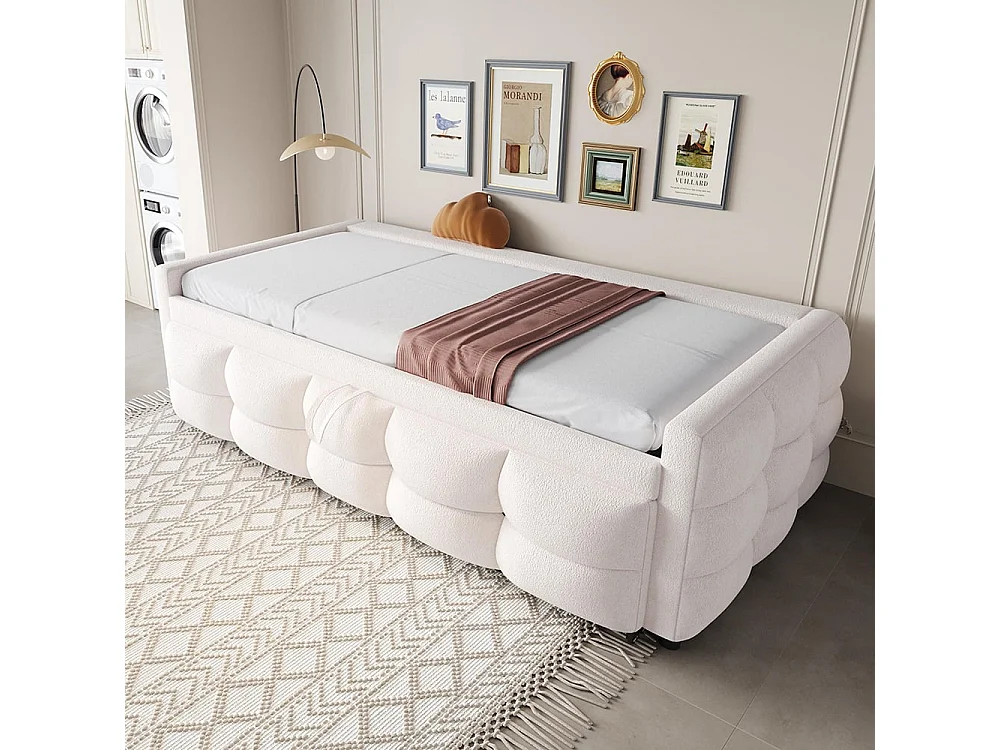 Cama tapizada, sofá cama extensible, 90/180*190 cm, futón cama, tela de peluche de terciopelo, cama doble con somier de láminas, cama multifuncional,Beige