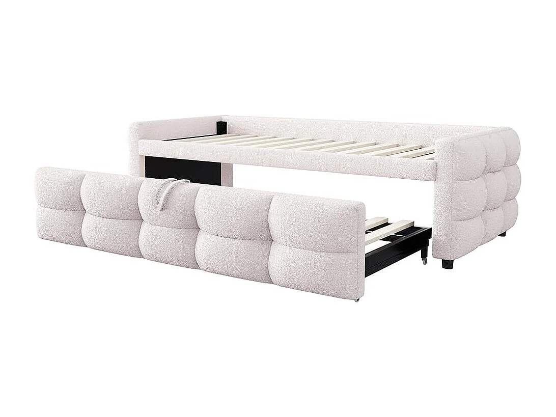 Cama tapizada, sofá cama extensible, 90/180*190 cm, futón cama, tela de peluche de terciopelo, cama doble con somier de láminas, cama multifuncional,Beige