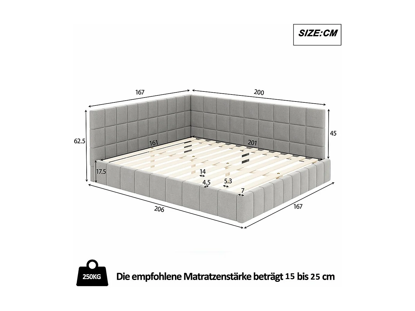 Polsterbett, Schlafsofa 160*200 Multifunktionsbett mit Lattenrost, hautfreundlicher Samtstoff Grau
