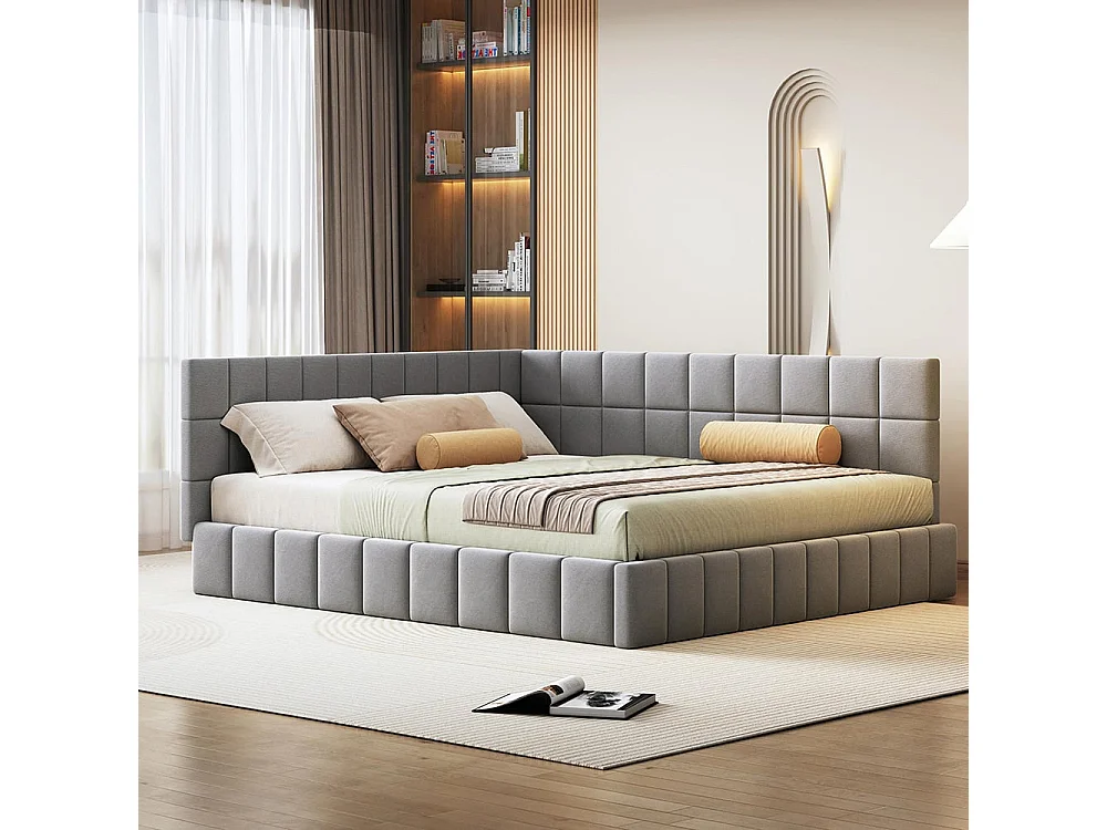 Lit rembourré, canapé-lit 160*200 Lit multifonctionnel avec sommier à lattes, tissu velours doux pour la peau Gris