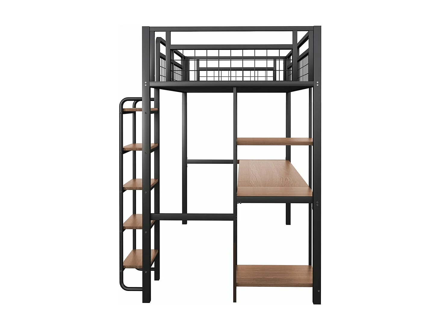 Lit mezzanine en métal, 90*200 cm, échelle de sécurité avec marches, lit simple avec table et étagère, barrière de sécurité en métal,noir