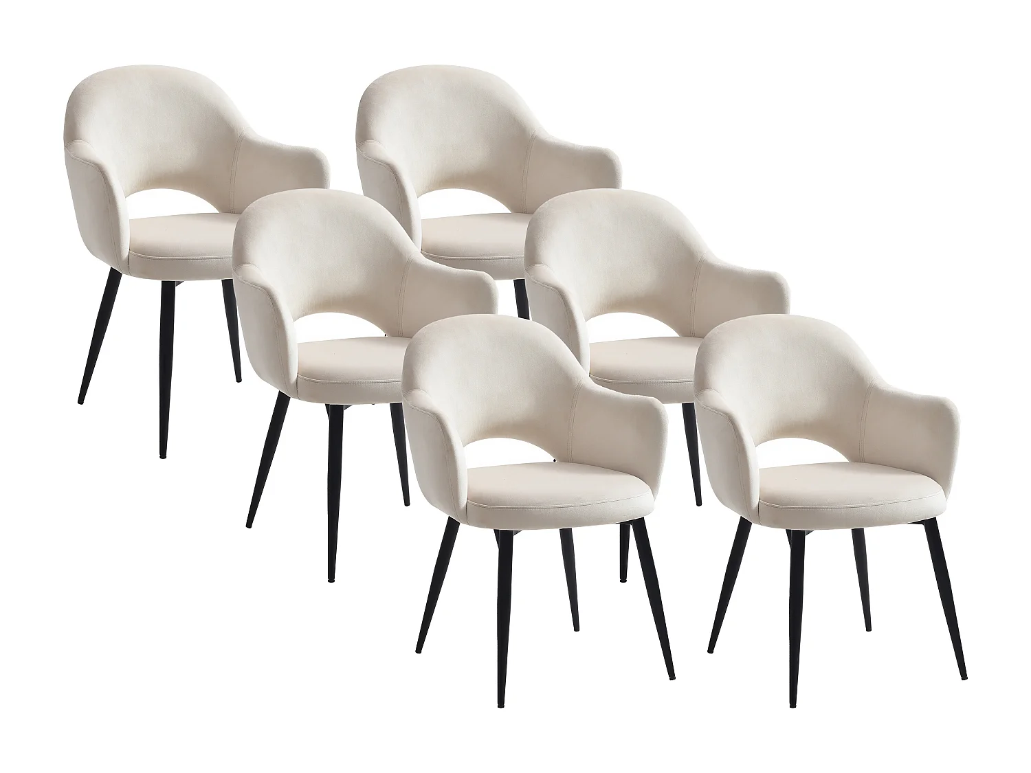 Sedia con braccioli in Velluto e Metallo Nero Beige  - Lotto di 6 - ALSEY della Maison Céphy